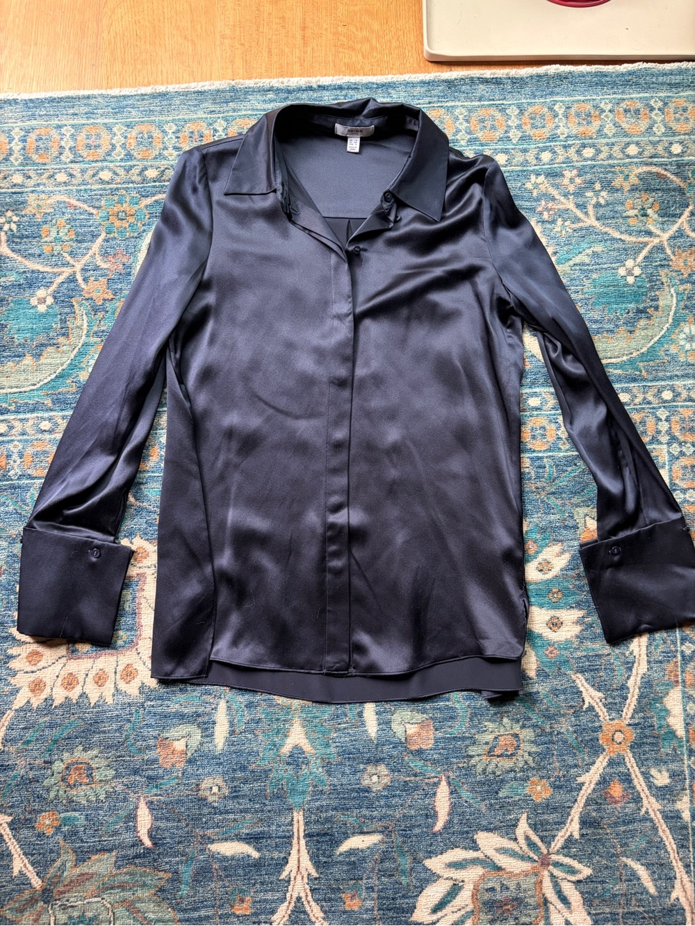 Reiss Navy Silk  Long-Sleeve Blouse